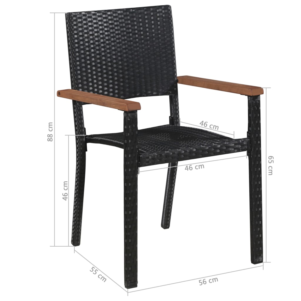 5-delige Tuinset poly rattan en acaciahout zwart