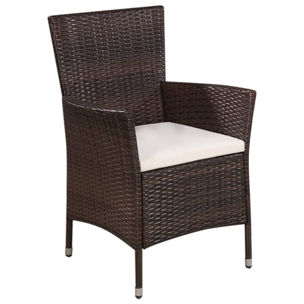 Tuinstoel en kruk met kussens poly rattan bruin