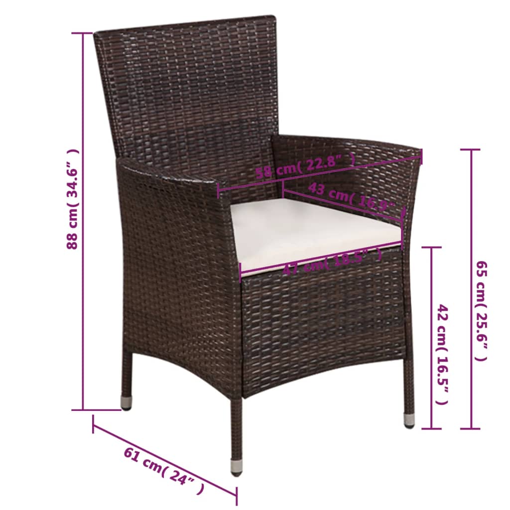 Tuinstoel en kruk met kussens poly rattan bruin