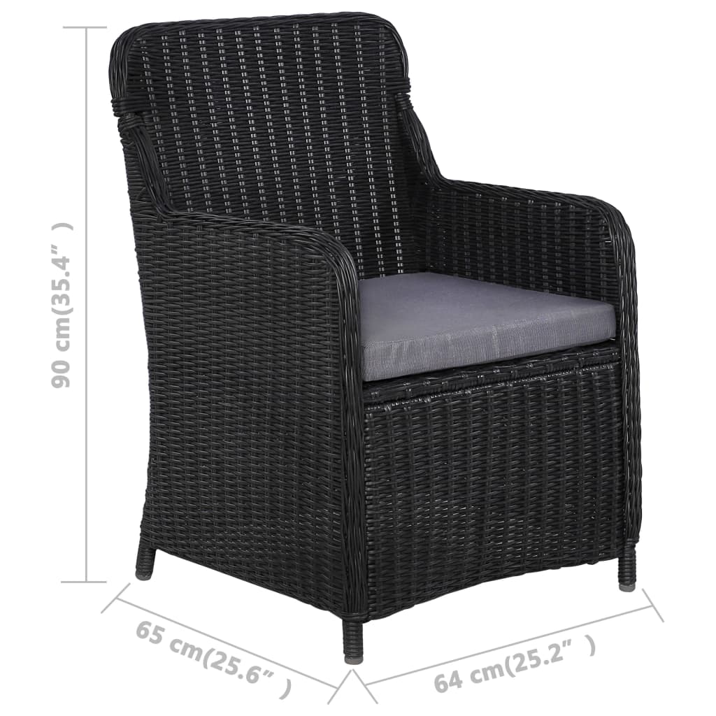 Tuinstoelen 2 st met kussens poly rattan zwart