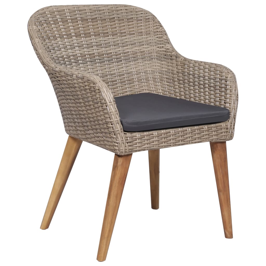 Tuinstoelen 2 st met kussens poly rattan bruin