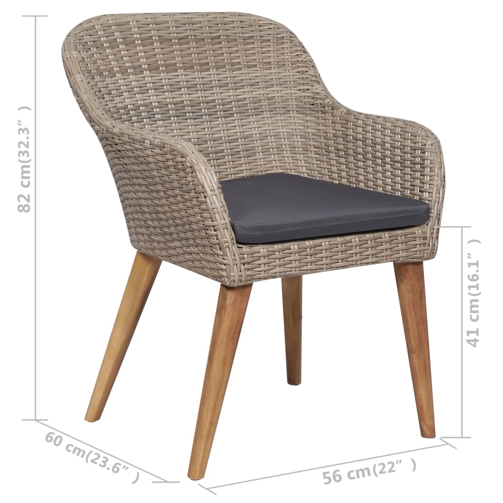 Tuinstoelen 2 st met kussens poly rattan bruin