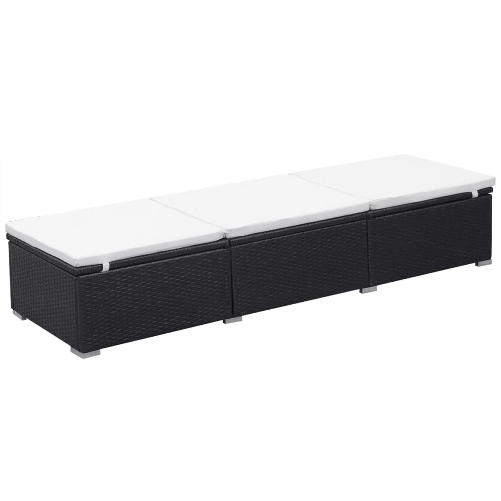 Ligbed met kussen poly rattan zwart