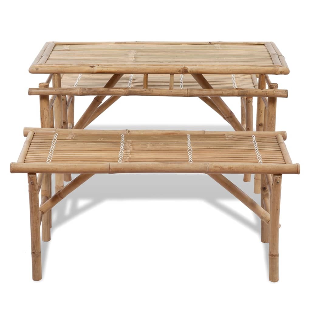 Biertafel met 2 bankjes 100 cm bamboe
