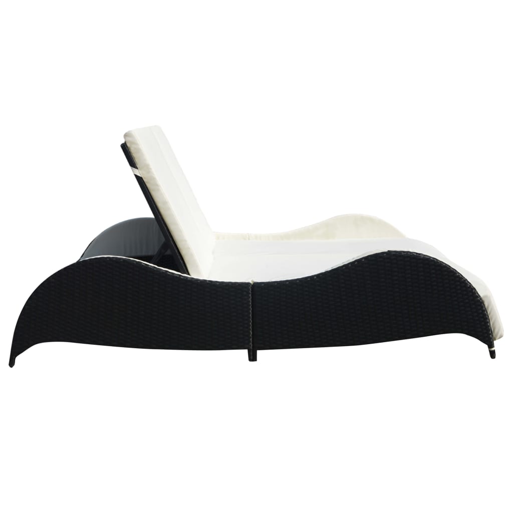 Ligbed tweepersoons met kussen poly rattan zwart