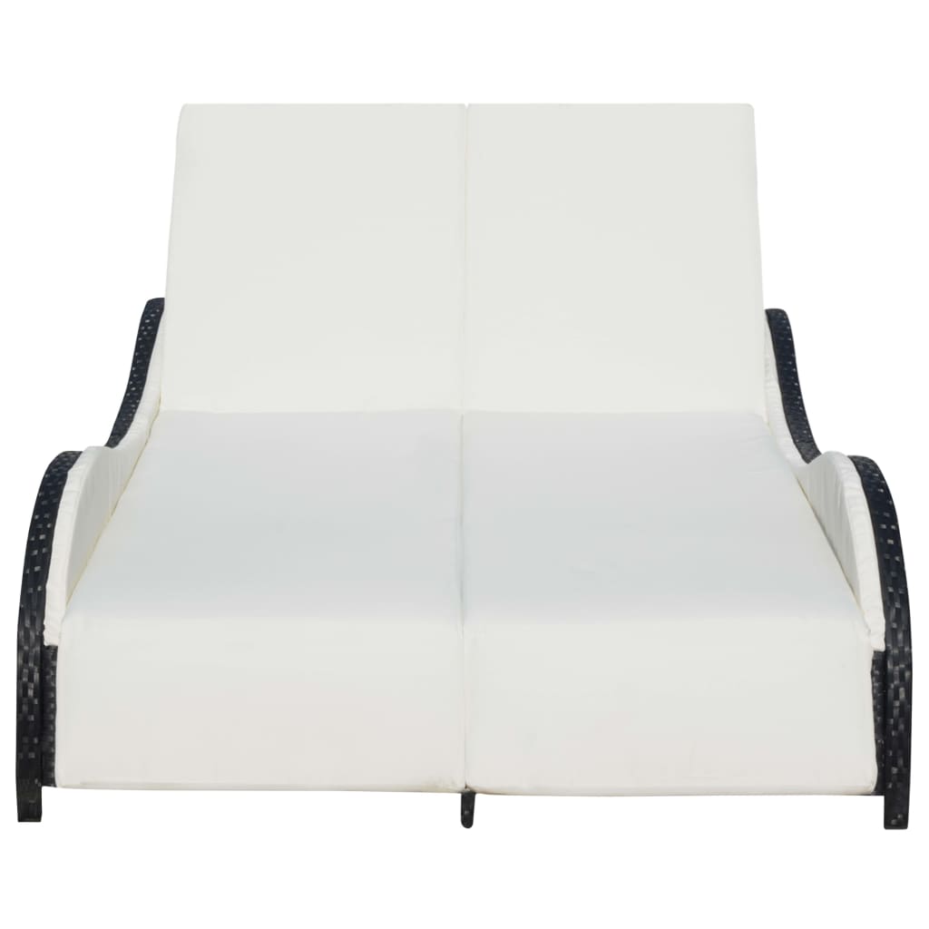 Ligbed tweepersoons met kussen poly rattan zwart