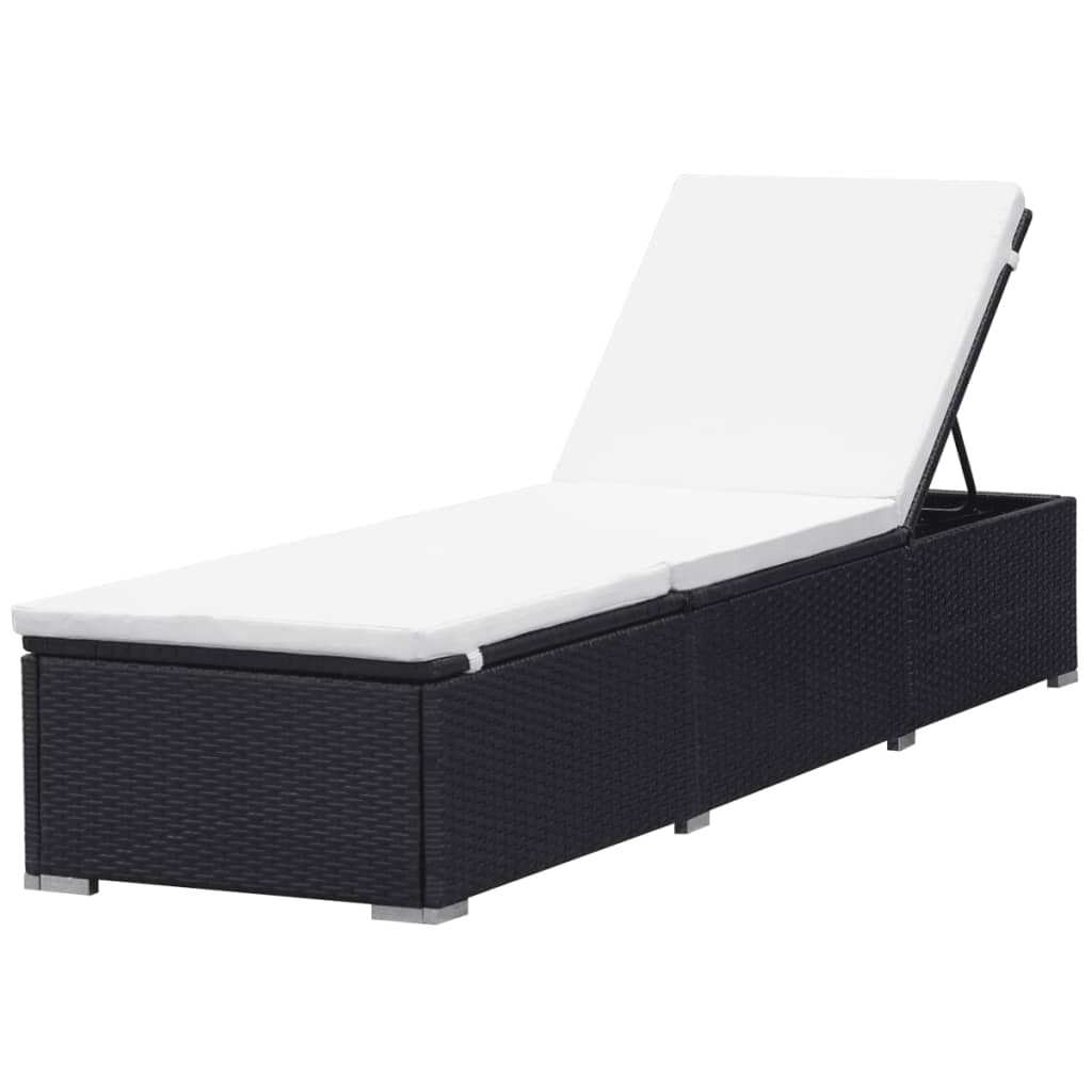 Ligbedden met kussens 2 st poly rattan zwart