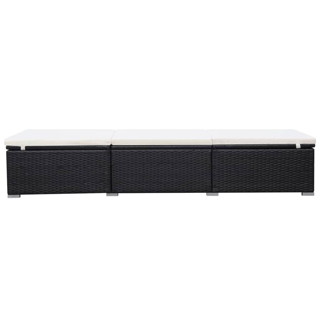 Ligbedden met kussens 2 st poly rattan zwart