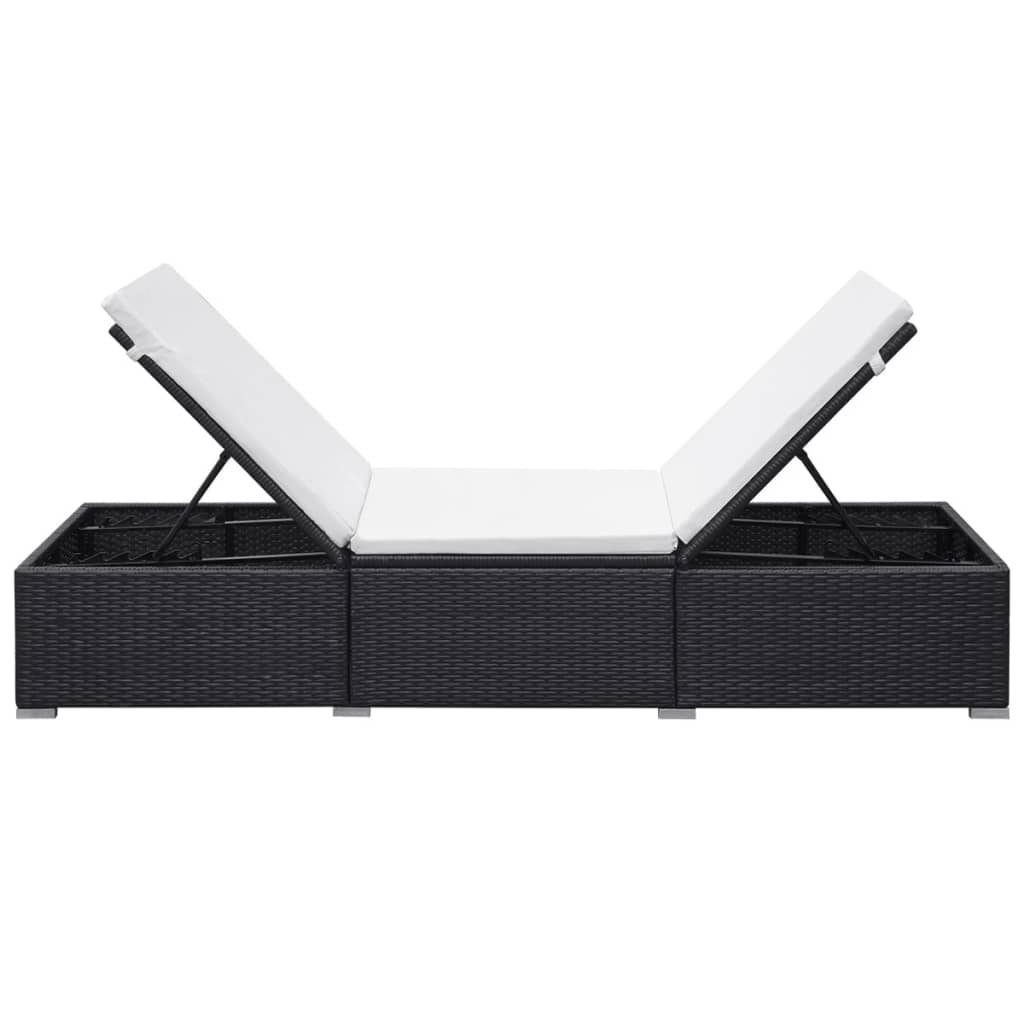 Ligbedden met kussens 2 st poly rattan zwart