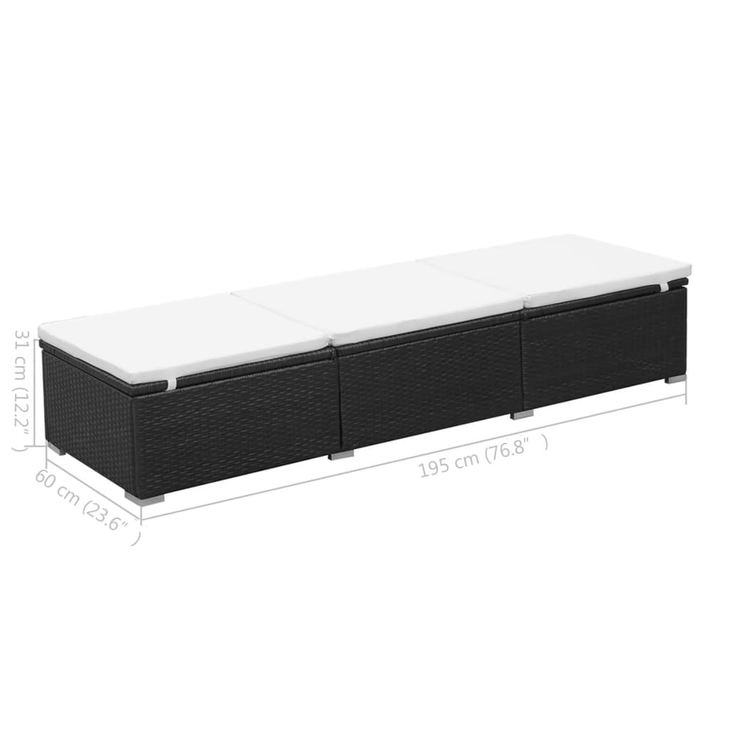 Ligbedden met kussens 2 st poly rattan zwart