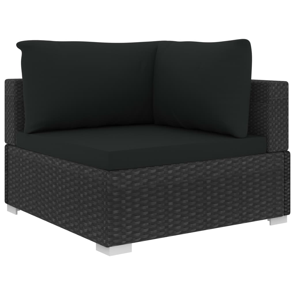 5-delige Loungeset met kussens poly rattan zwart