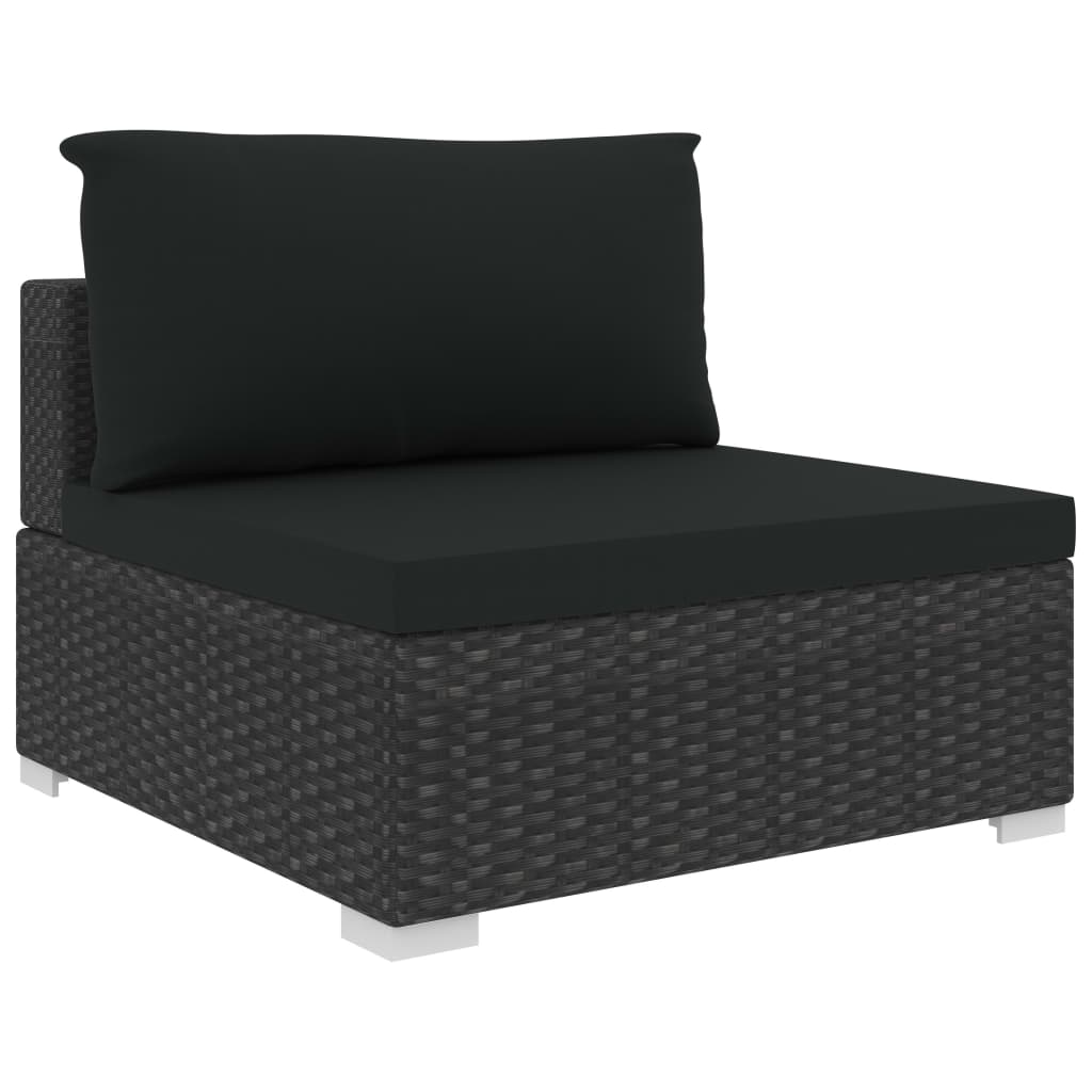 5-delige Loungeset met kussens poly rattan zwart