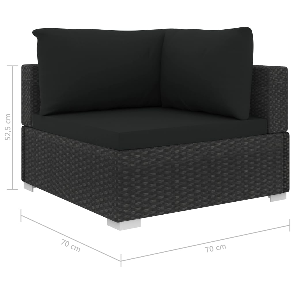 5-delige Loungeset met kussens poly rattan zwart