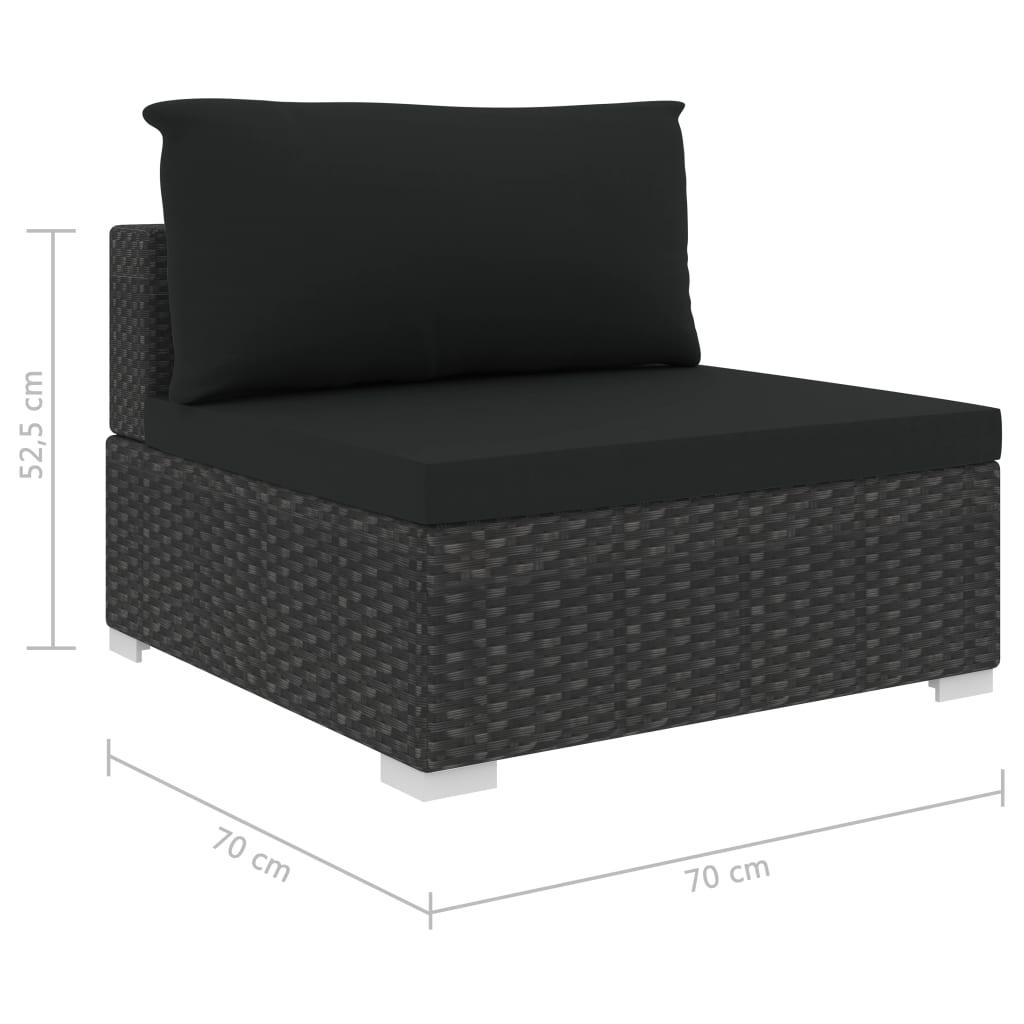 5-delige Loungeset met kussens poly rattan zwart