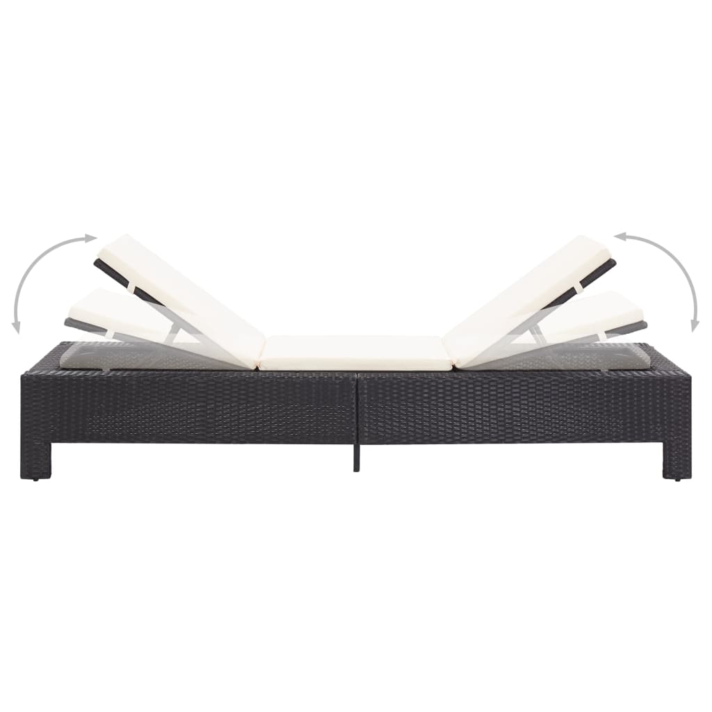 Ligbed met kussen poly rattan zwart