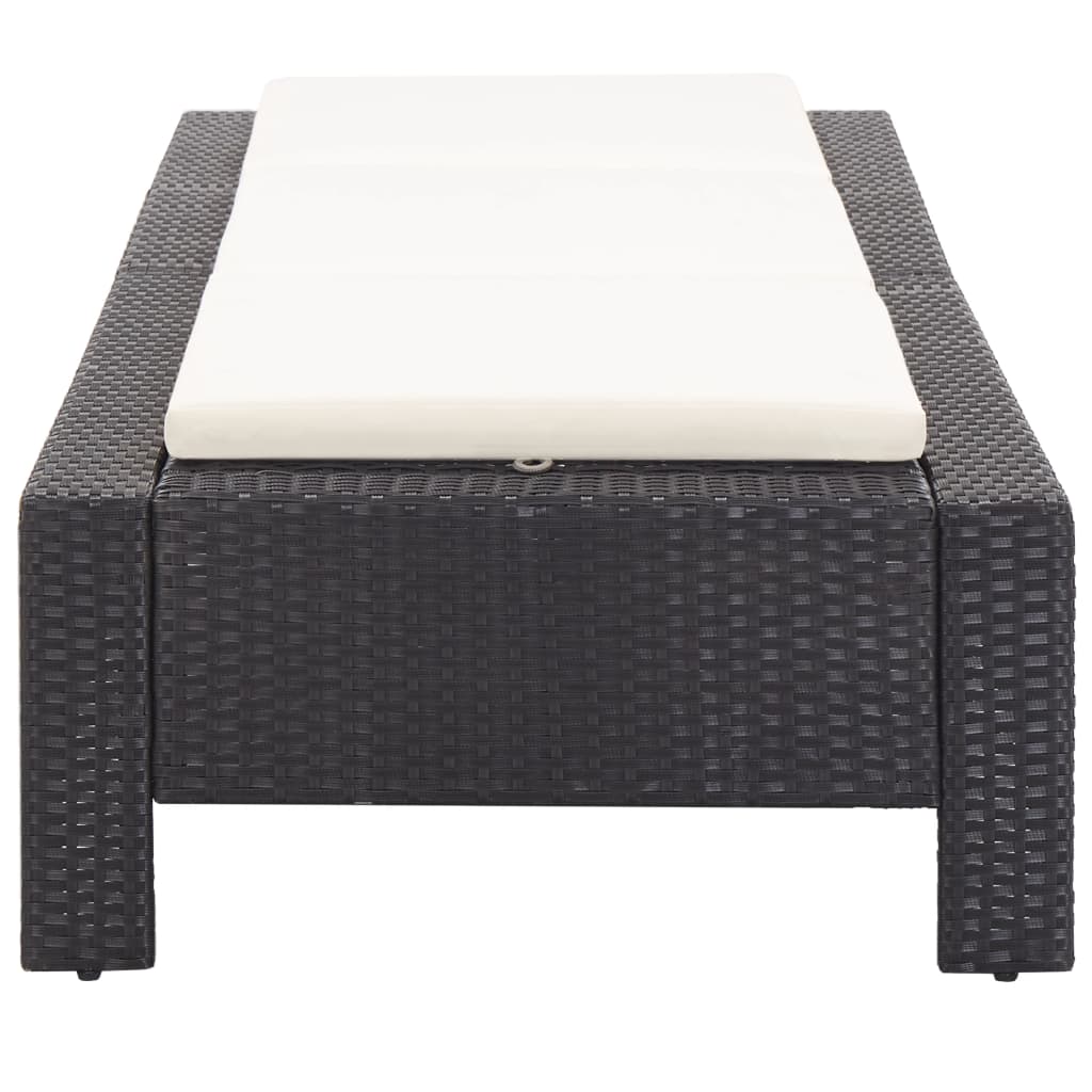 Ligbed met kussen poly rattan zwart