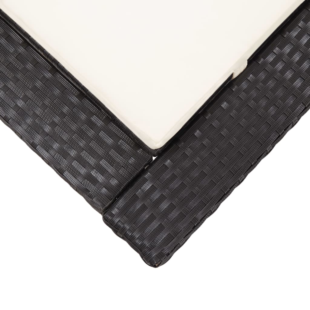 Ligbed met kussen poly rattan zwart
