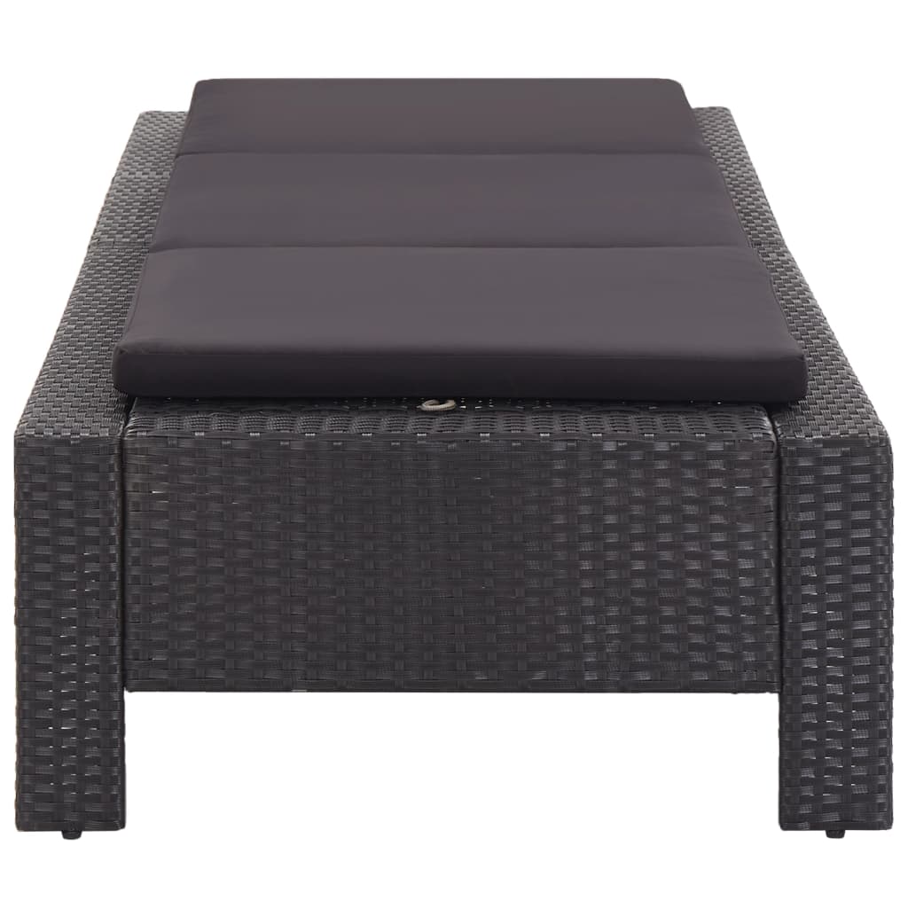 Ligbed met kussen poly rattan zwart