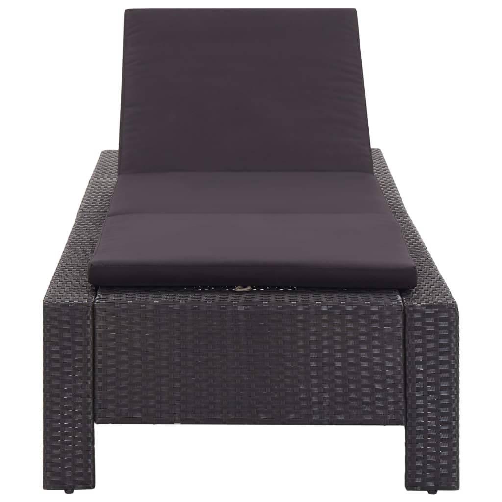 Ligbed met kussen poly rattan zwart