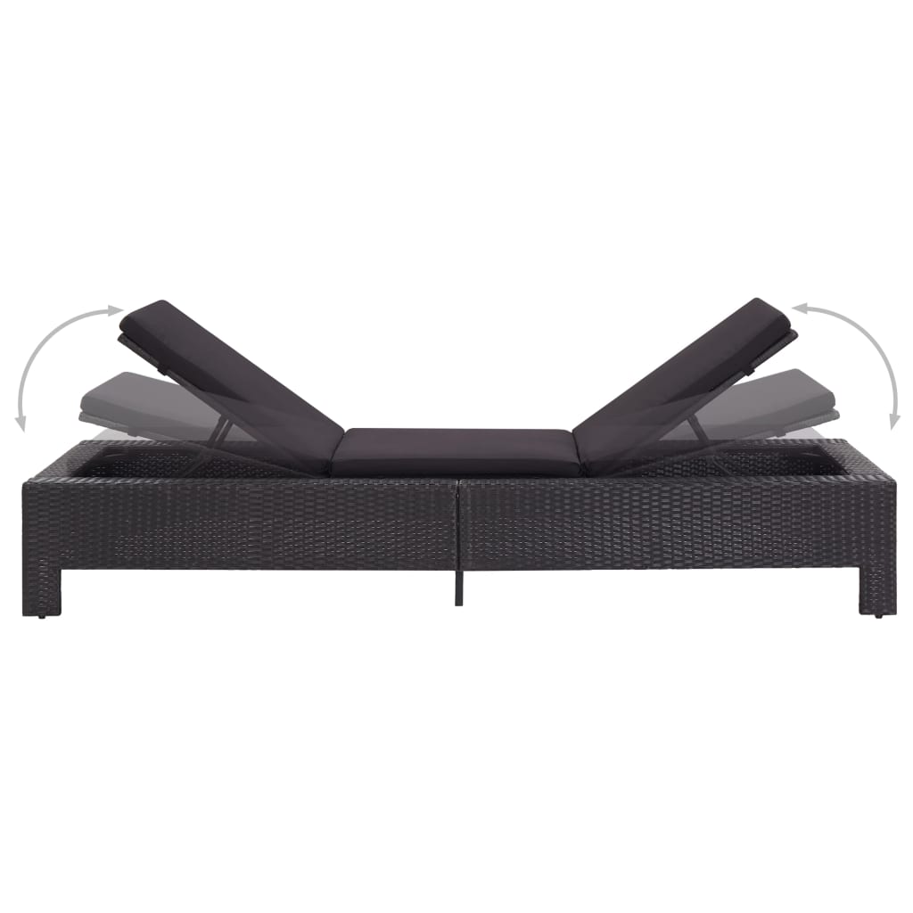 Ligbed met kussen poly rattan zwart