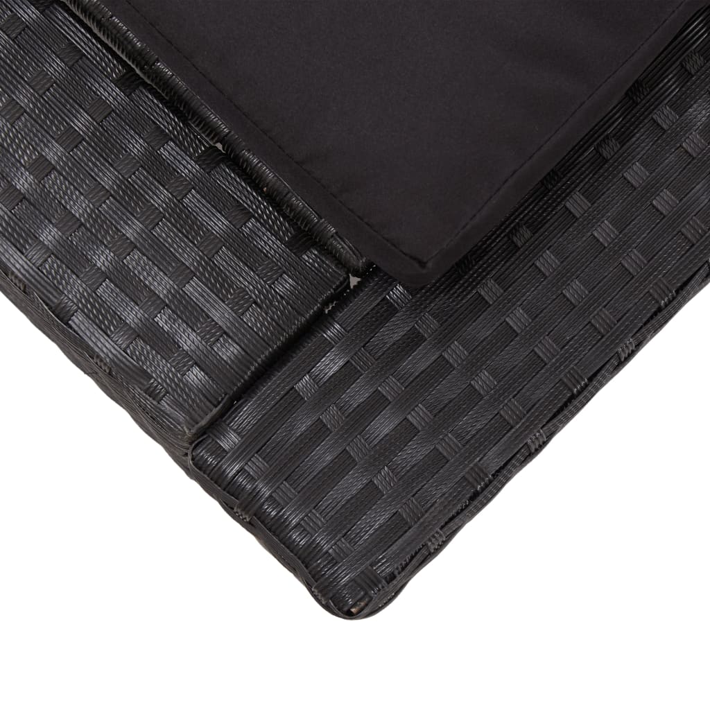Ligbed met kussen poly rattan zwart