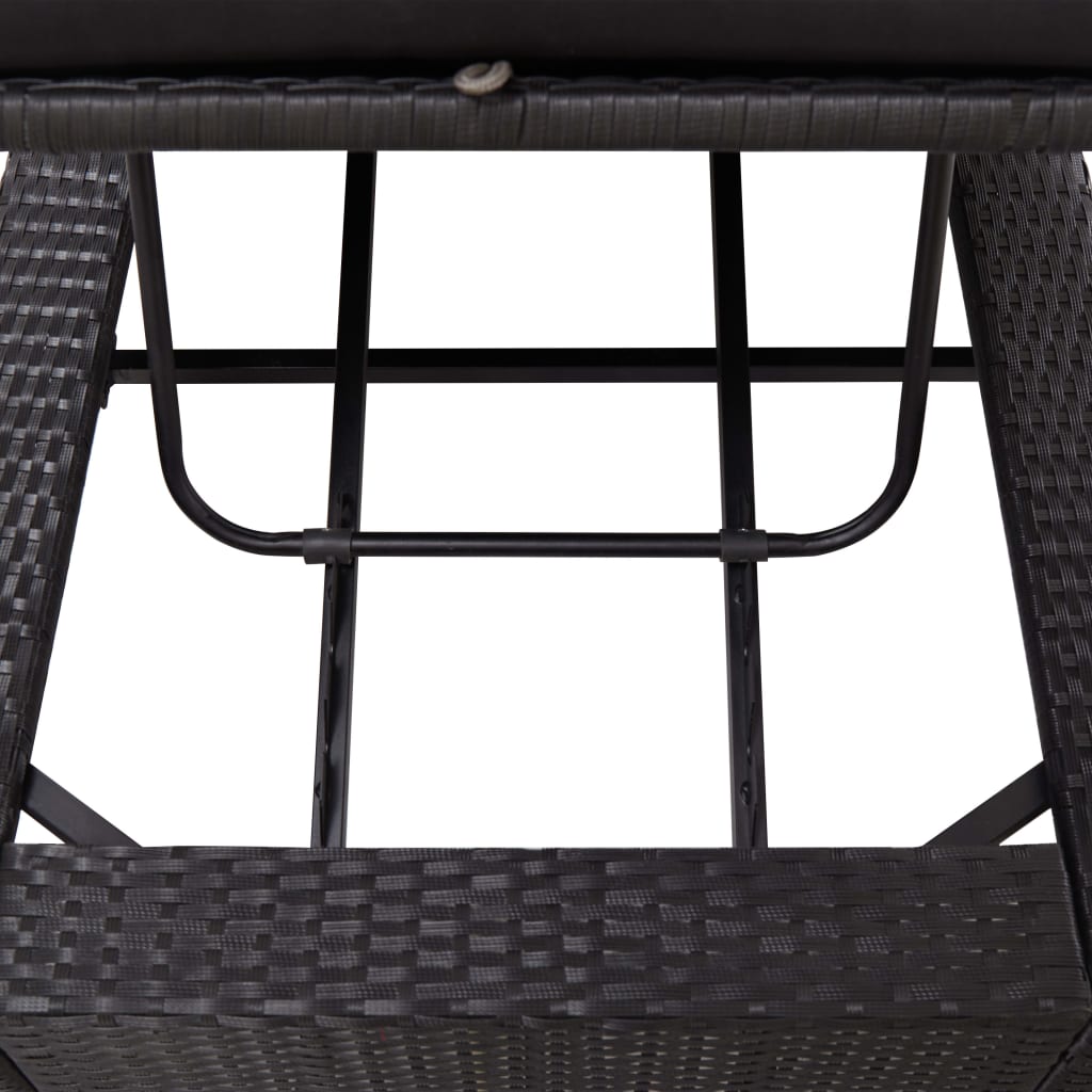 Ligbed met kussen poly rattan zwart