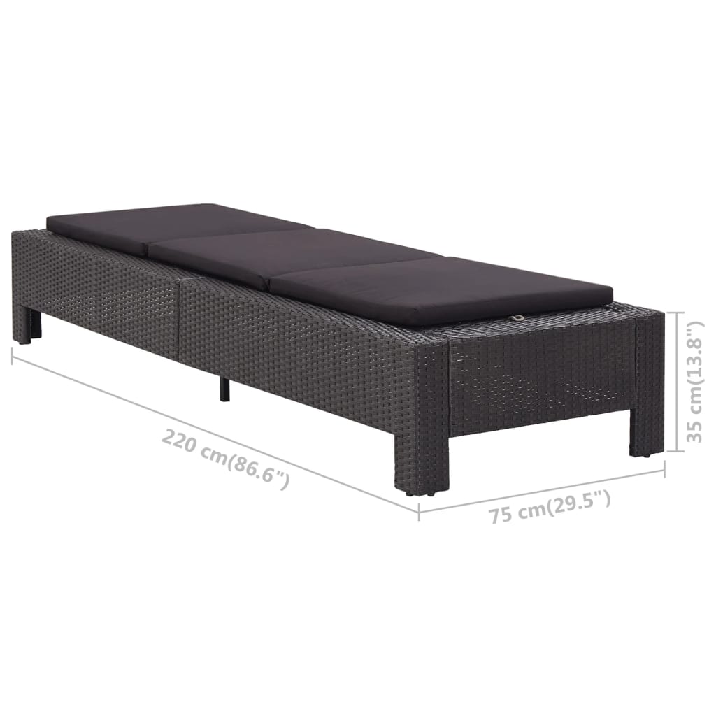 Ligbed met kussen poly rattan zwart