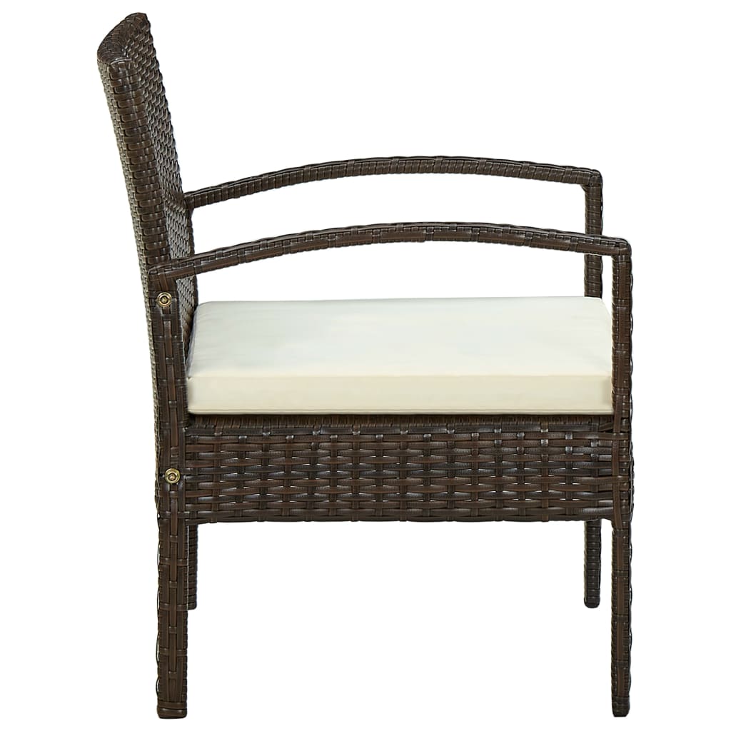 Tuinstoel met kussen poly rattan bruin