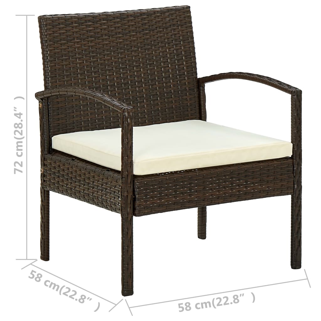 Tuinstoel met kussen poly rattan bruin