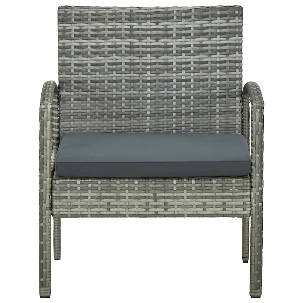 Tuinstoel met kussen poly rattan grijs
