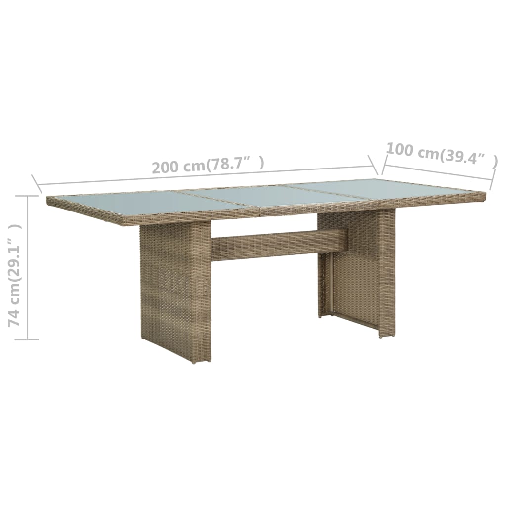 Tuintafel 200x100x74 cm glas en poly rattan bruin