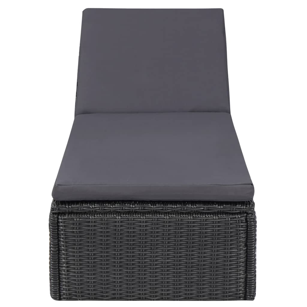 Ligbed poly rattan zwart en donkergrijs