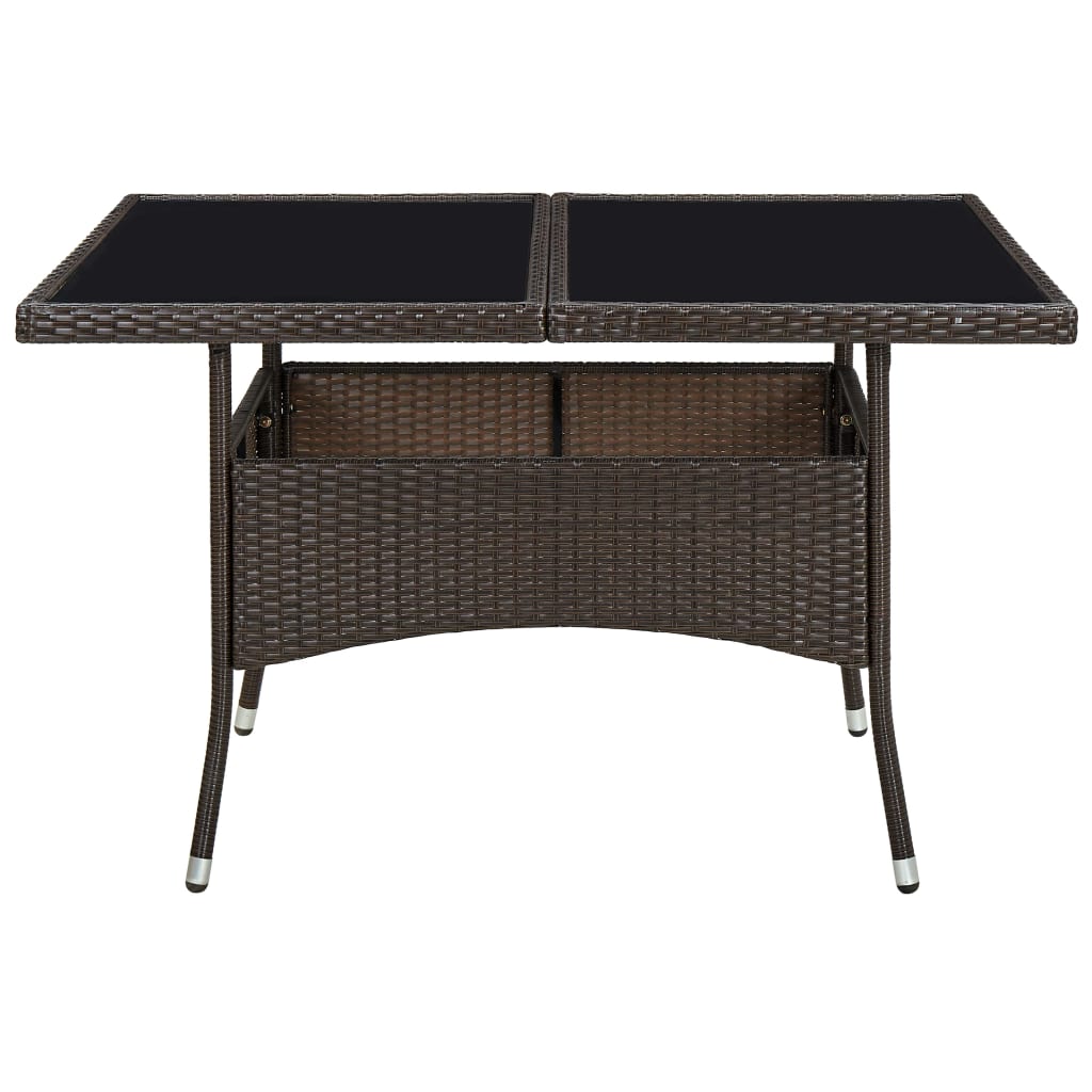 Tuintafel poly rattan en glas bruin