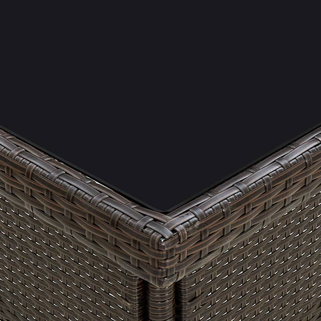 Tuintafel poly rattan en glas bruin