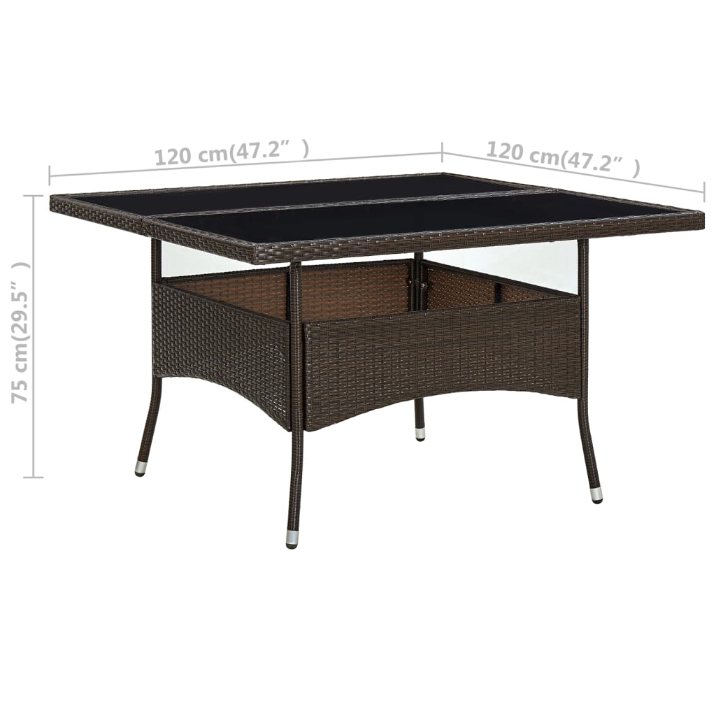 Tuintafel poly rattan en glas bruin