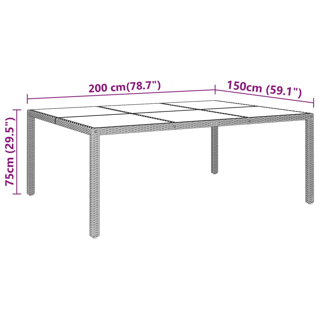 Tuintafel met glazen blad 200x150x75 cm rattan bruin