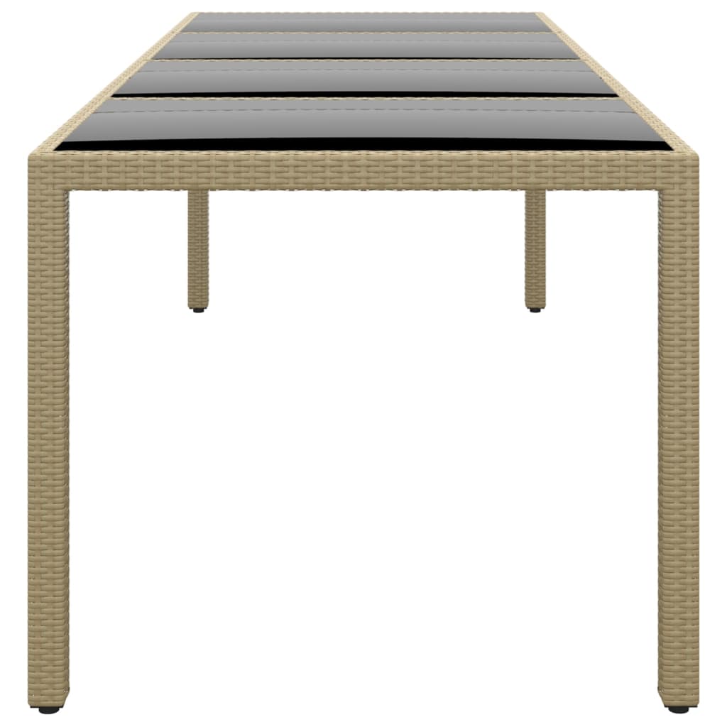 Tuintafel met glazen blad poly rattan beige