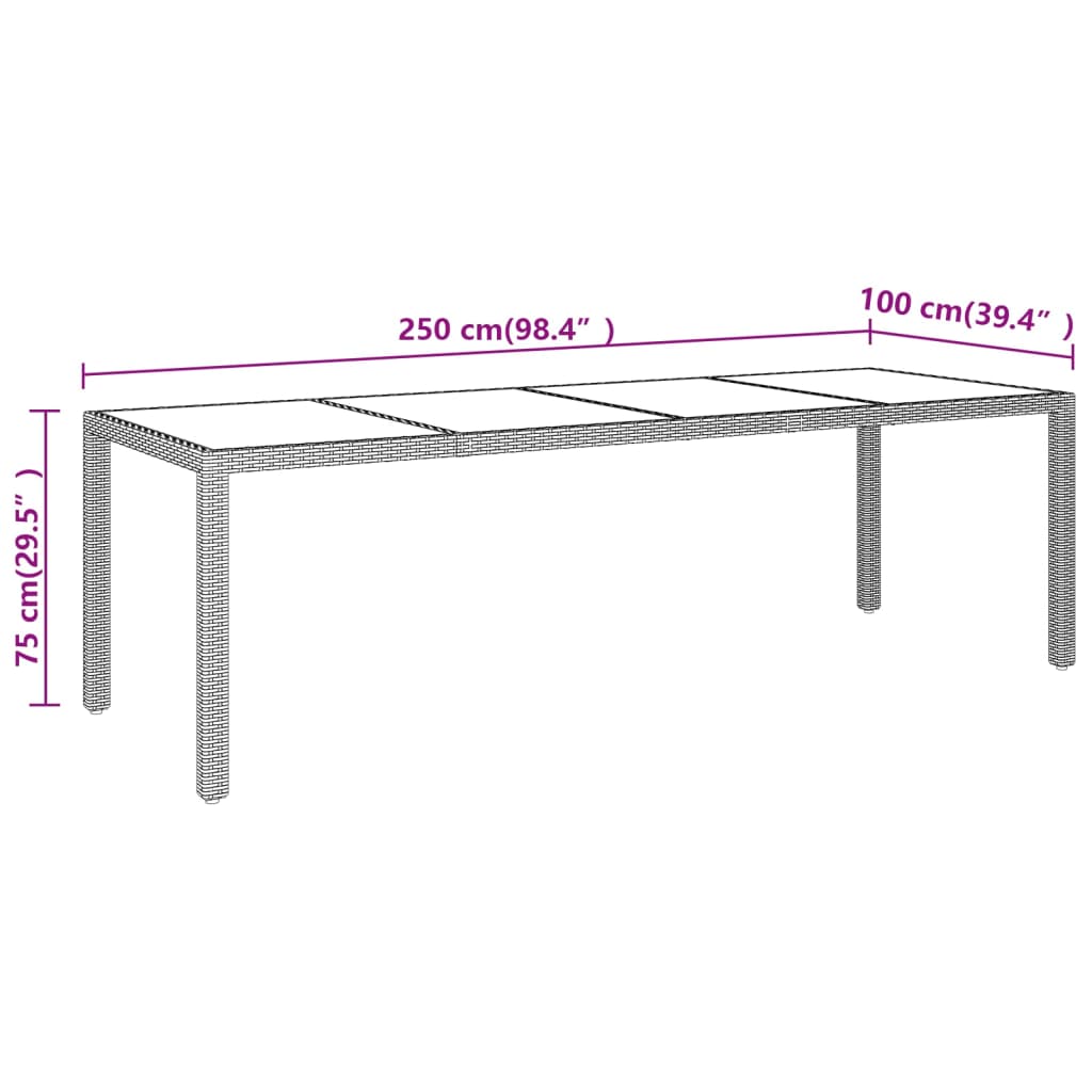 Tuintafel met glazen blad poly rattan beige