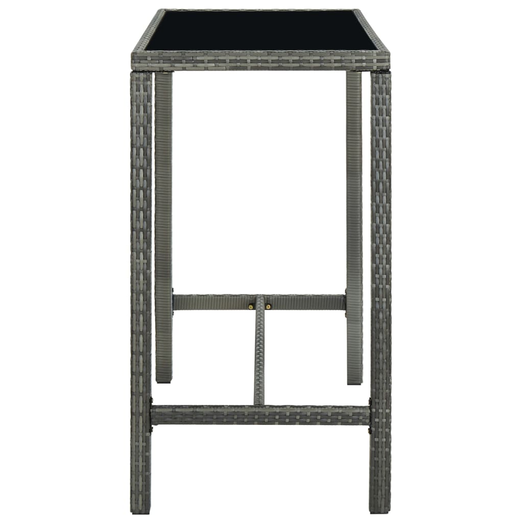 Tuinbartafel 130x60x110 cm poly rattan en glas grijs