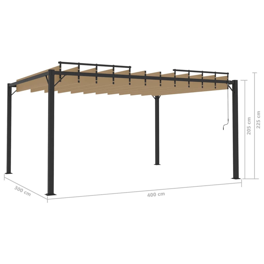 Prieel met lamellendak 3x4 m stof en aluminium taupe