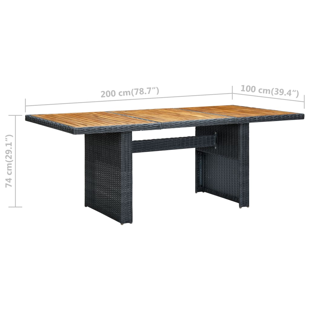 Tuintafel poly rattan en massief acaciahout donkergrijs