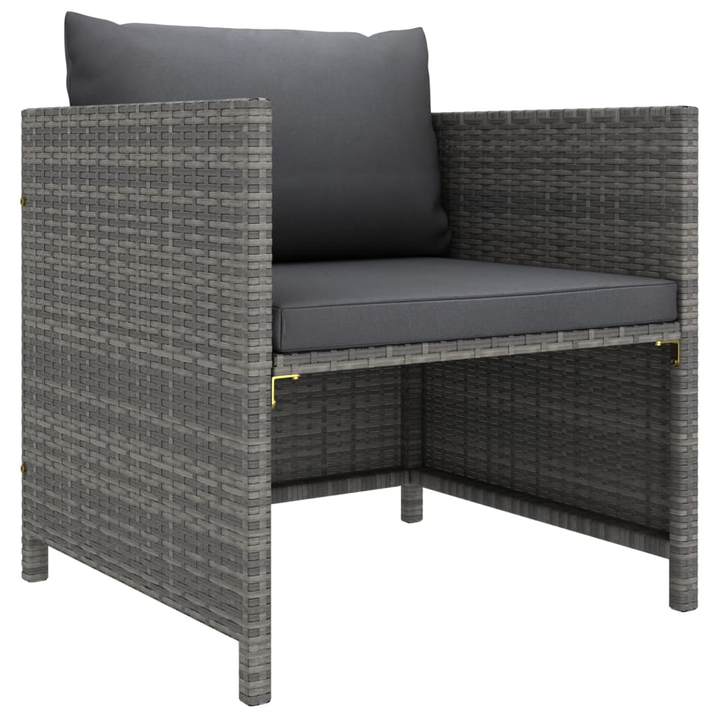 Tuinstoel met kussens poly rattan grijs
