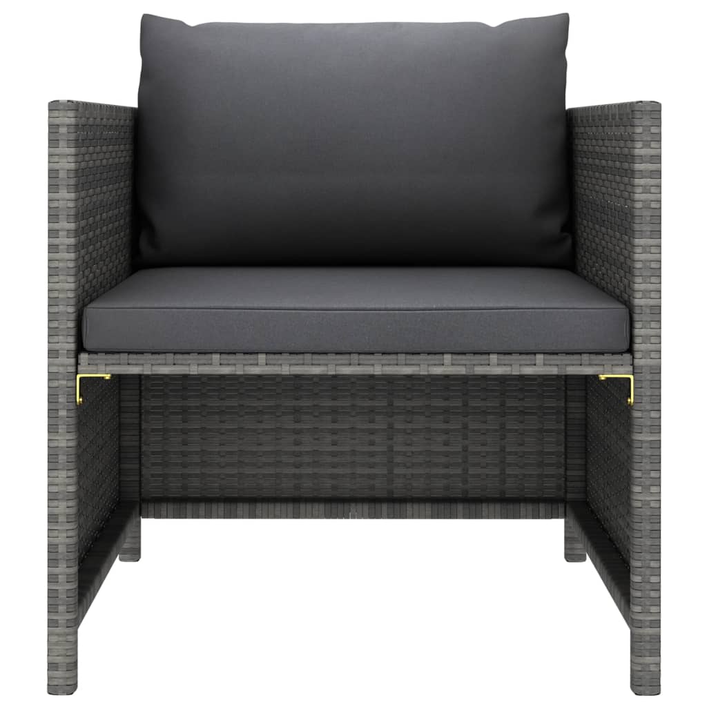 Tuinstoel met kussens poly rattan grijs