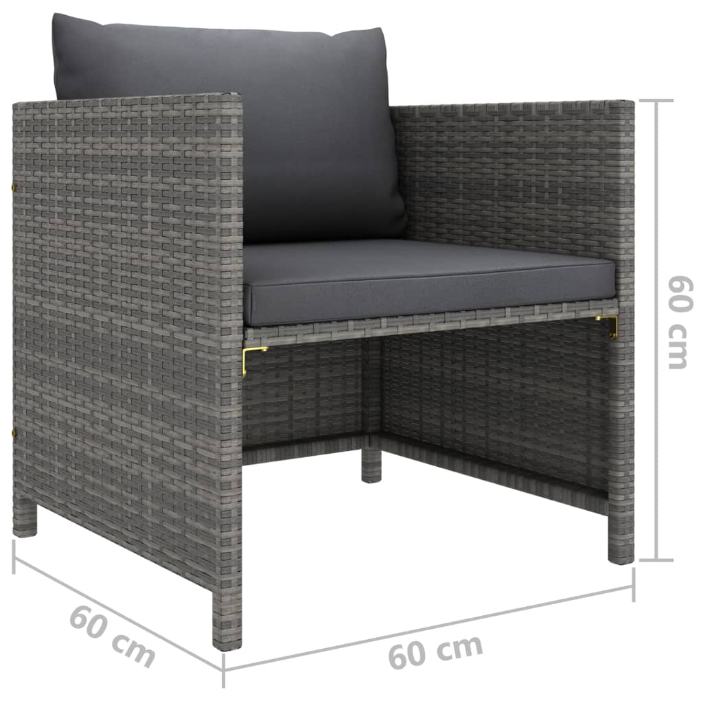Tuinstoel met kussens poly rattan grijs