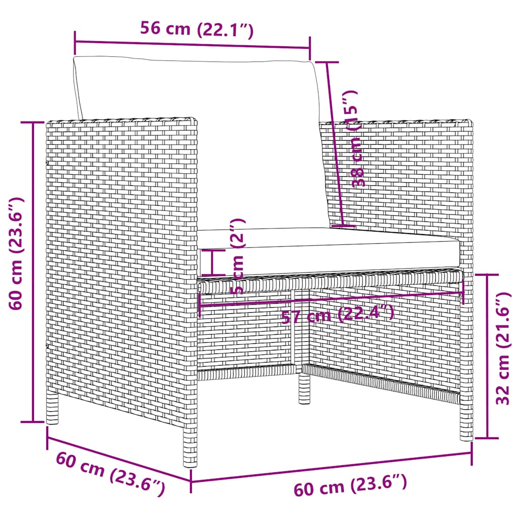 Tuinstoel met kussens poly rattan grijs