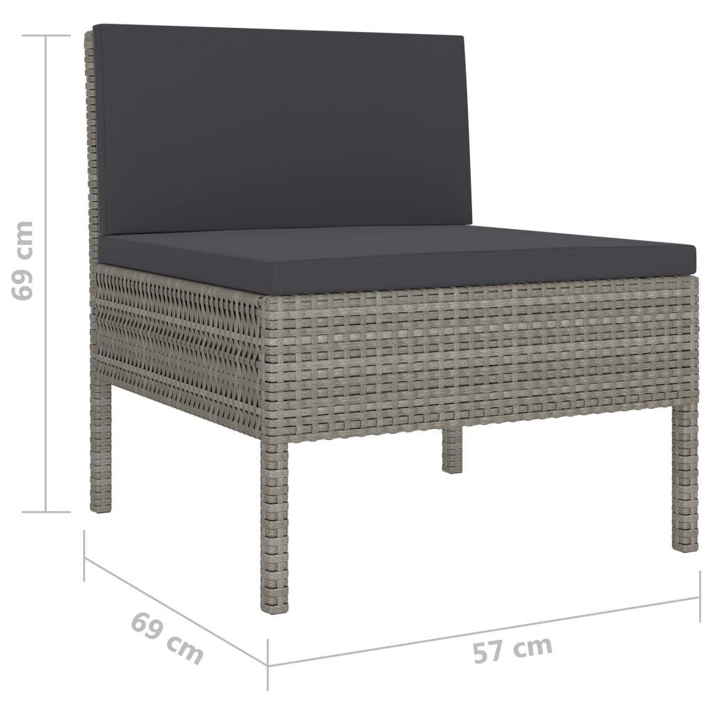 10-delige Loungeset met kussens poly rattan grijs