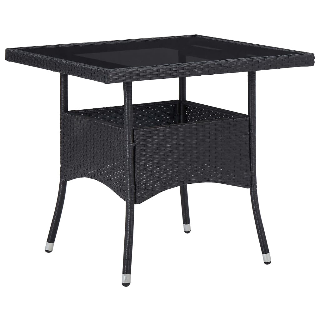 5-delige Tuinset poly rattan en gehard glas zwart