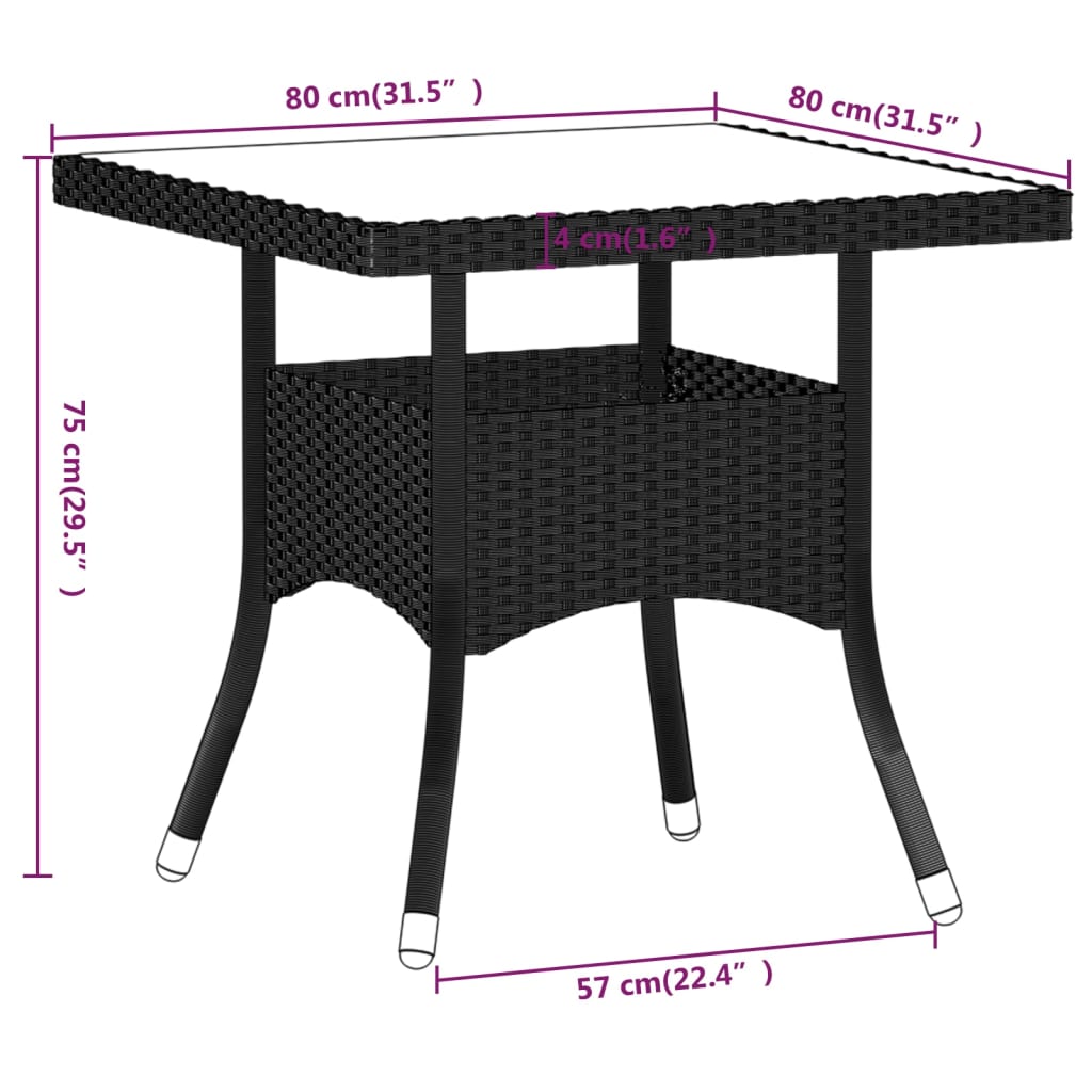 5-delige Tuinset poly rattan en gehard glas zwart