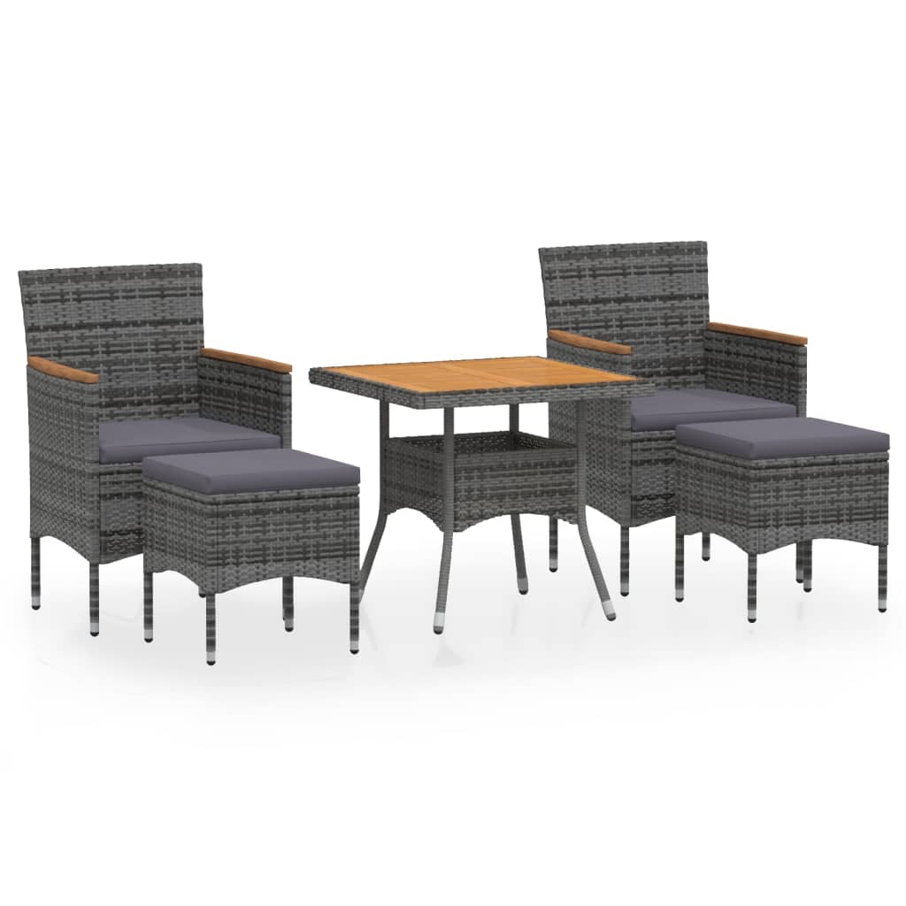 5-delige Tuinset poly rattan en massief acaciahout grijs