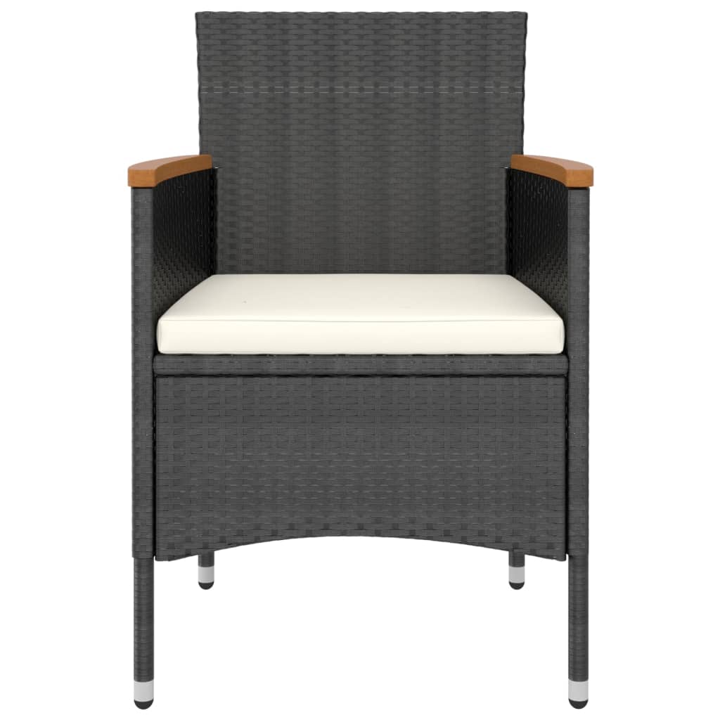 5-delige Bistroset poly rattan en gehard glas zwart